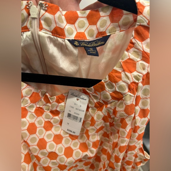 Brooks Brothers Orange Green Print Sheath Sleeveless Dress Lined Zip Back NWT 12 - Picture 7 of 7
